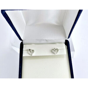 Diamond Accent 925 Sterling Silver Heart Stud Post Earrings 10MM